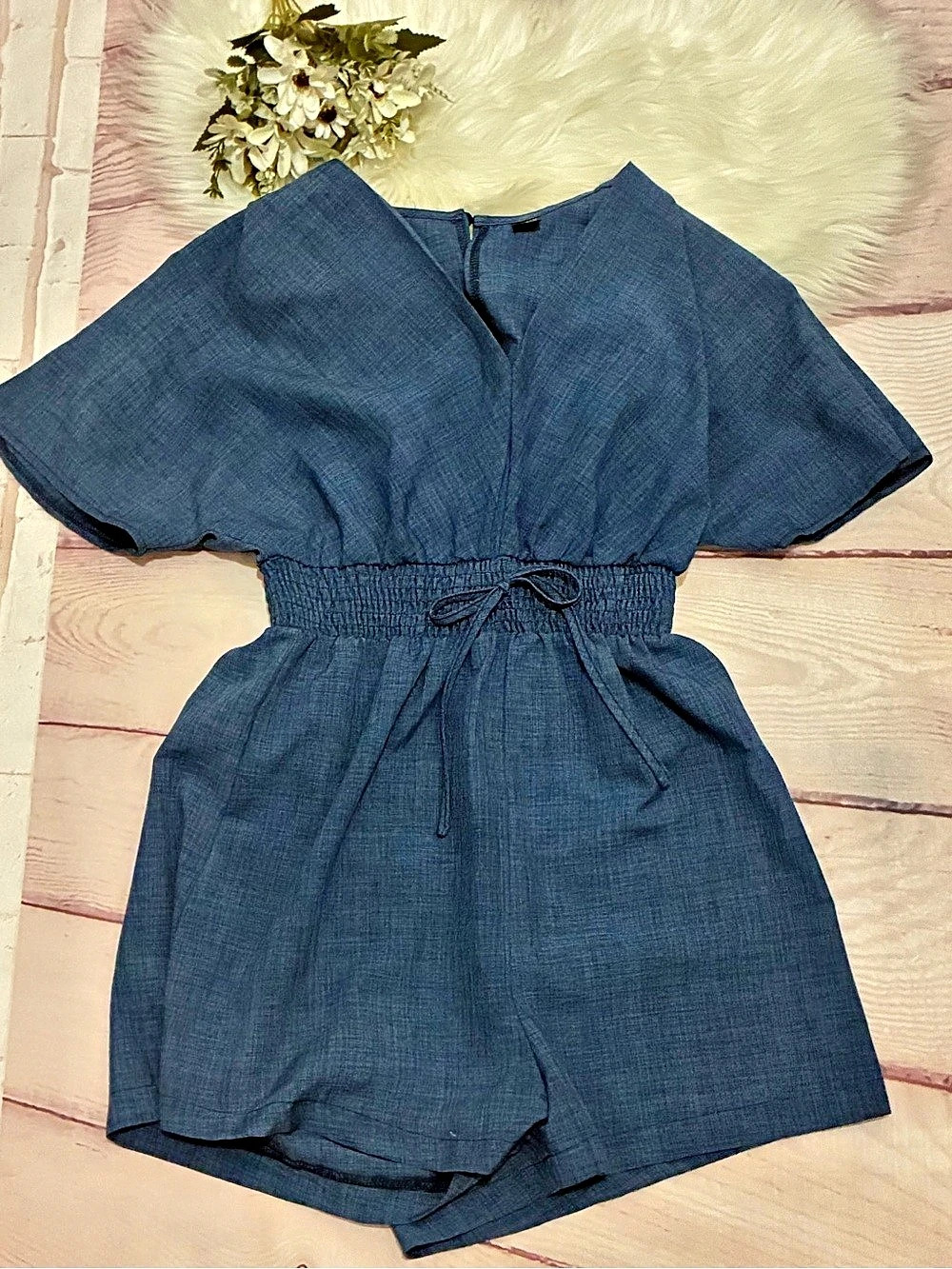 SHEIN Short Sleeve Romper in Blue Size Medium Like New